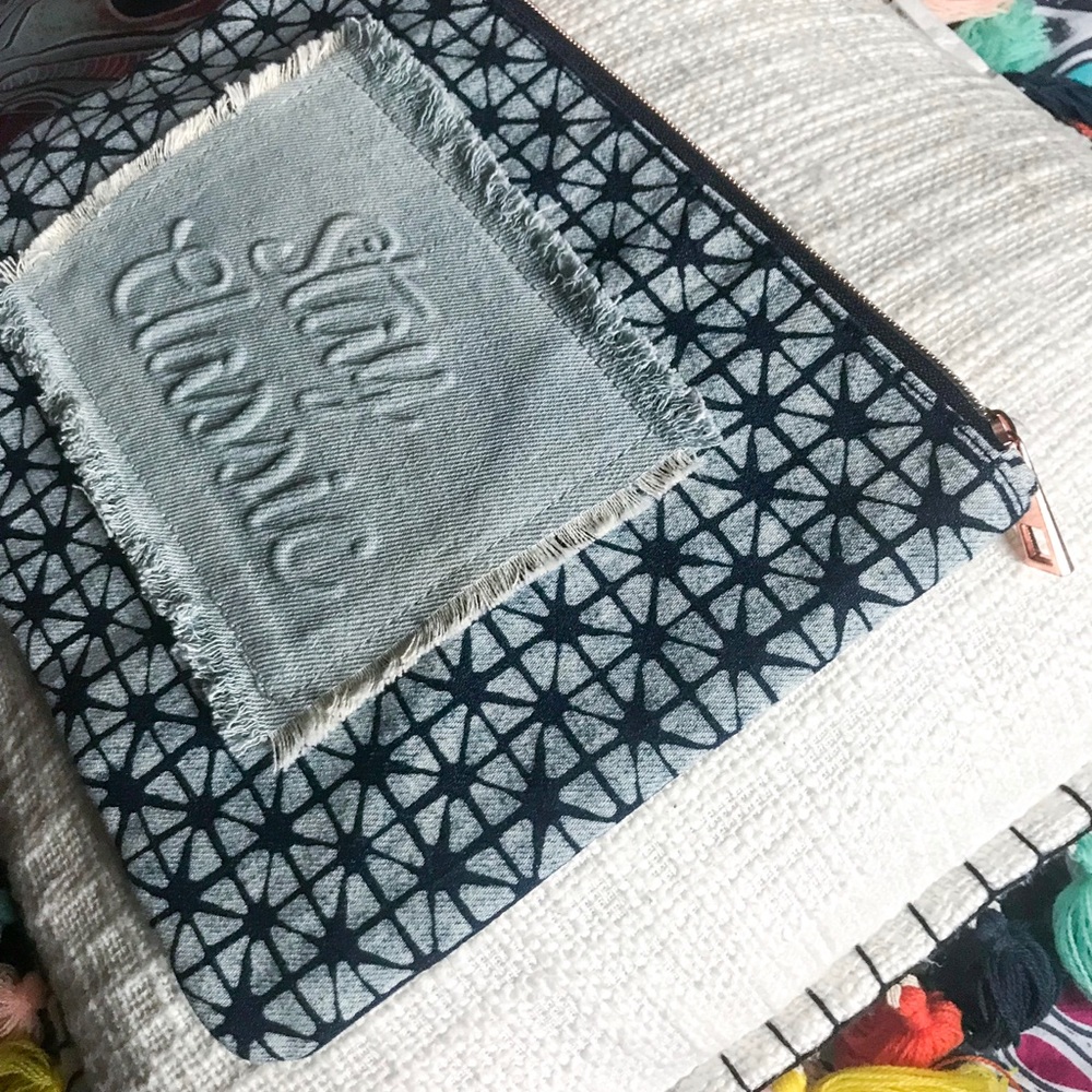 Embossed Denim Makeup Cosmetics Travel Case